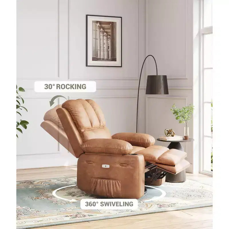 Oversized Electric Recliner Chair with Massage, PU Leather Swivel Rocker Recliner with Remote Control & Cup Holders, for Living Room Bedroom Nursery
