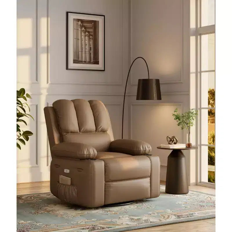 Oversized Electric Recliner Chair with Massage, PU Leather Swivel Rocker Recliner with Remote Control & Cup Holders, for Living Room Bedroom Nursery