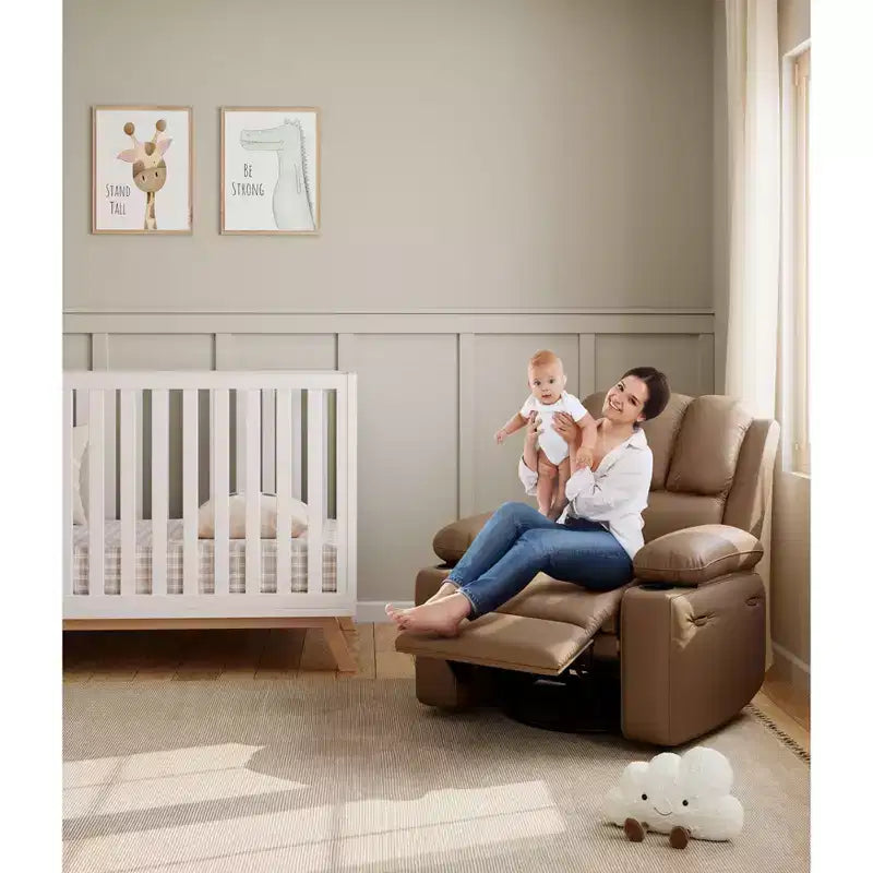 Oversized Electric Recliner Chair with Massage, PU Leather Swivel Rocker Recliner with Remote Control & Cup Holders, for Living Room Bedroom Nursery