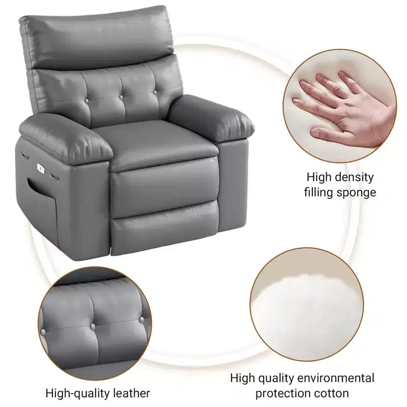 Recliner Chair for Adults, PU Leather Electric Rocker Recliner, 270 Degree Swivel Chair with Side Pocket, Modern Massage Sofa for Living Room Bedroom