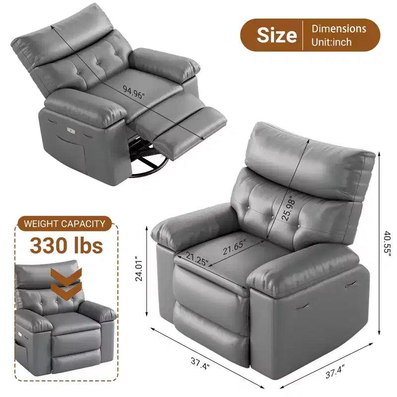 Recliner Chair for Adults, PU Leather Electric Rocker Recliner, 270 Degree Swivel Chair with Side Pocket, Modern Massage Sofa for Living Room Bedroom