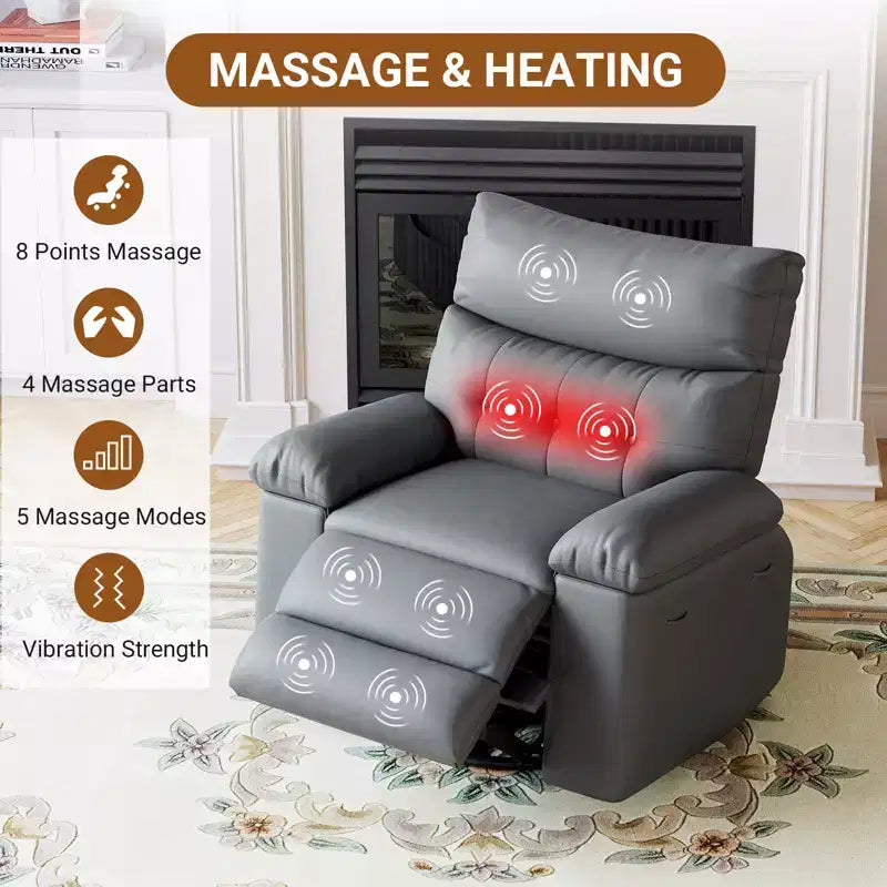 Recliner Chair for Adults, PU Leather Electric Rocker Recliner, 270 Degree Swivel Chair with Side Pocket, Modern Massage Sofa for Living Room Bedroom