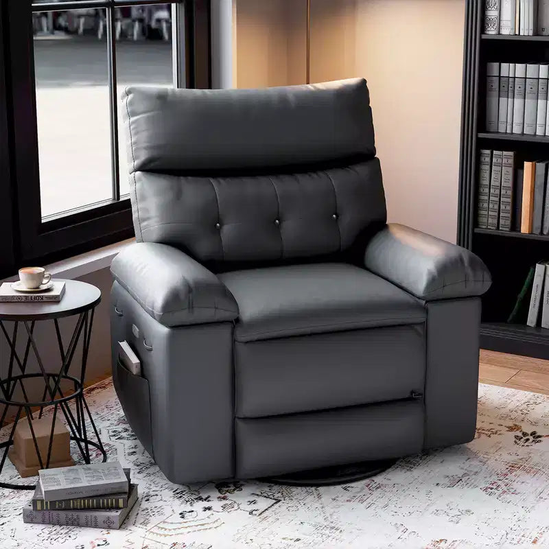 Recliner Chair for Adults, PU Leather Electric Rocker Recliner, 270 Degree Swivel Chair with Side Pocket, Modern Massage Sofa for Living Room Bedroom