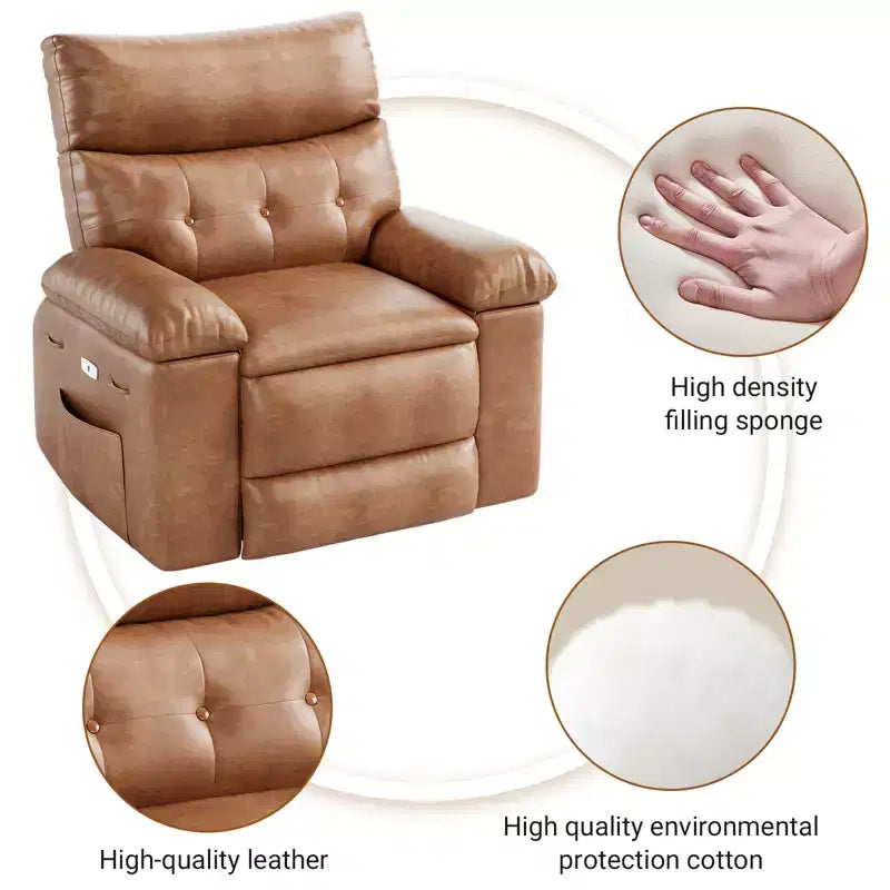 Recliner Chair for Adults, PU Leather Electric Rocker Recliner, 270 Degree Swivel Chair with Side Pocket, Modern Massage Sofa for Living Room Bedroom