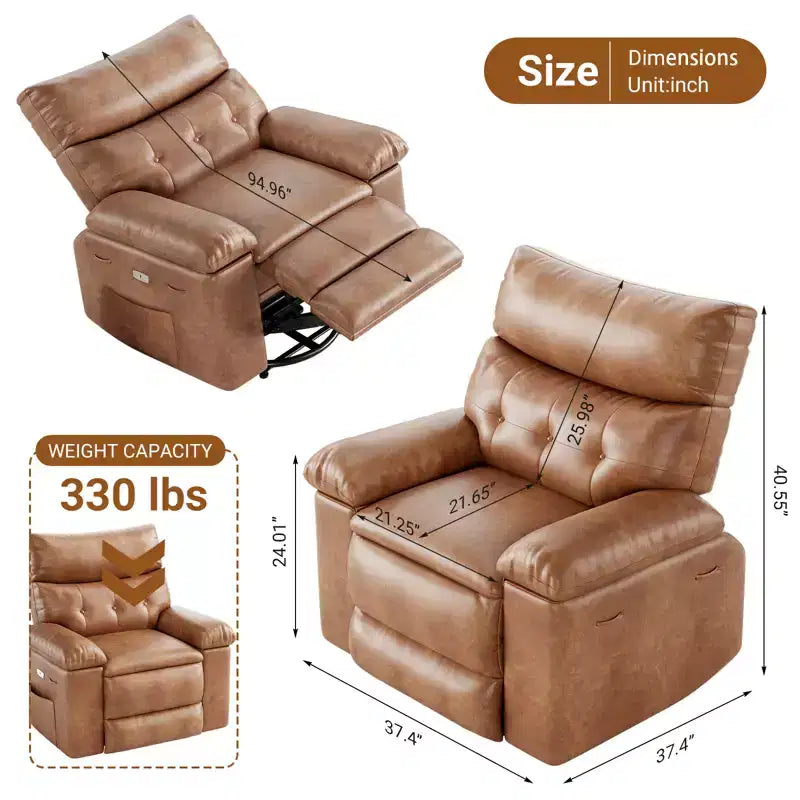Recliner Chair for Adults, PU Leather Electric Rocker Recliner, 270 Degree Swivel Chair with Side Pocket, Modern Massage Sofa for Living Room Bedroom
