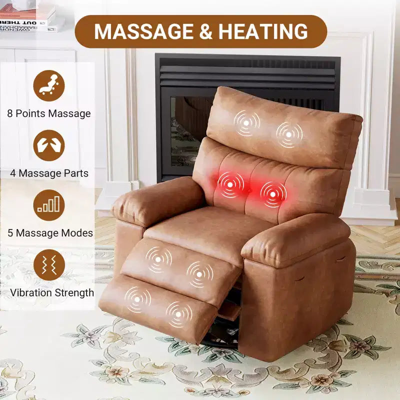 Recliner Chair for Adults, PU Leather Electric Rocker Recliner, 270 Degree Swivel Chair with Side Pocket, Modern Massage Sofa for Living Room Bedroom
