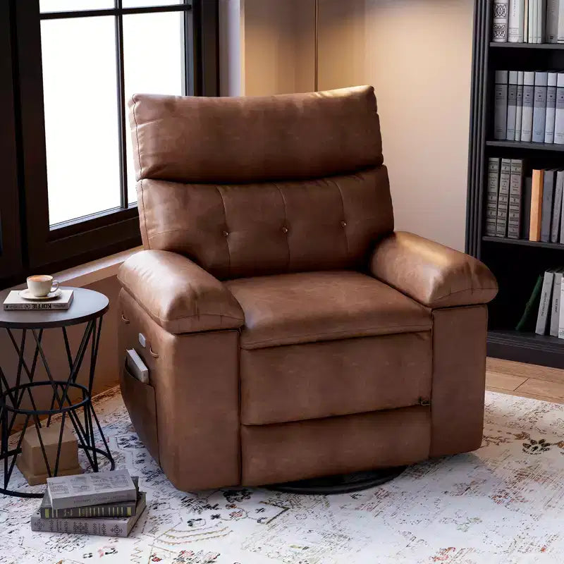 Recliner Chair for Adults, PU Leather Electric Rocker Recliner, 270 Degree Swivel Chair with Side Pocket, Modern Massage Sofa for Living Room Bedroom