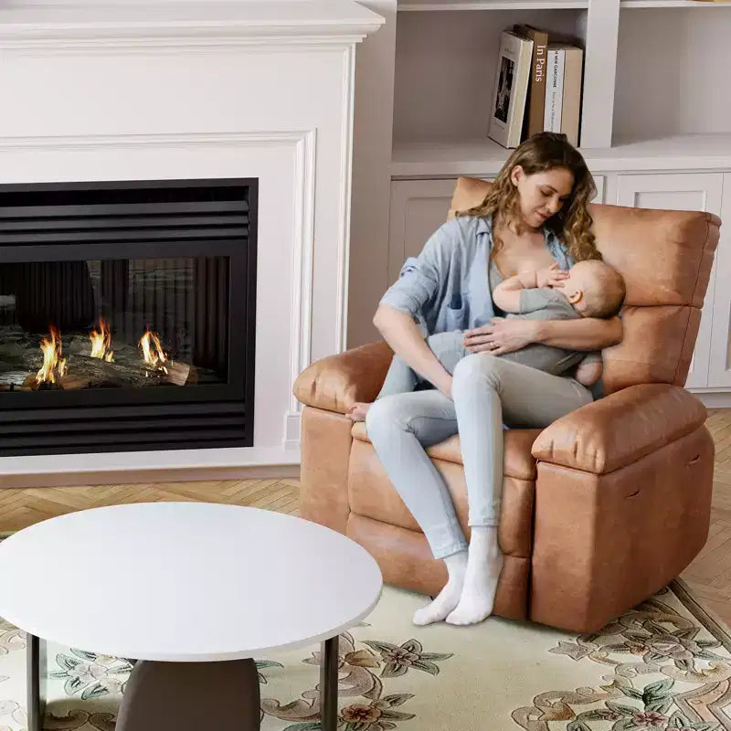 Recliner Chair for Adults, PU Leather Electric Rocker Recliner, 270 Degree Swivel Chair with Side Pocket, Modern Massage Sofa for Living Room Bedroom