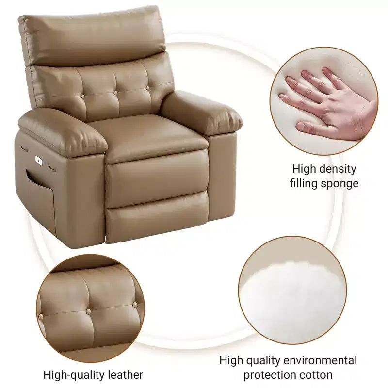 Recliner Chair for Adults, PU Leather Electric Rocker Recliner, 270 Degree Swivel Chair with Side Pocket, Modern Massage Sofa for Living Room Bedroom