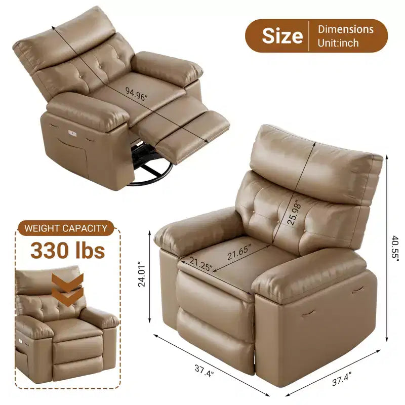 Recliner Chair for Adults, PU Leather Electric Rocker Recliner, 270 Degree Swivel Chair with Side Pocket, Modern Massage Sofa for Living Room Bedroom