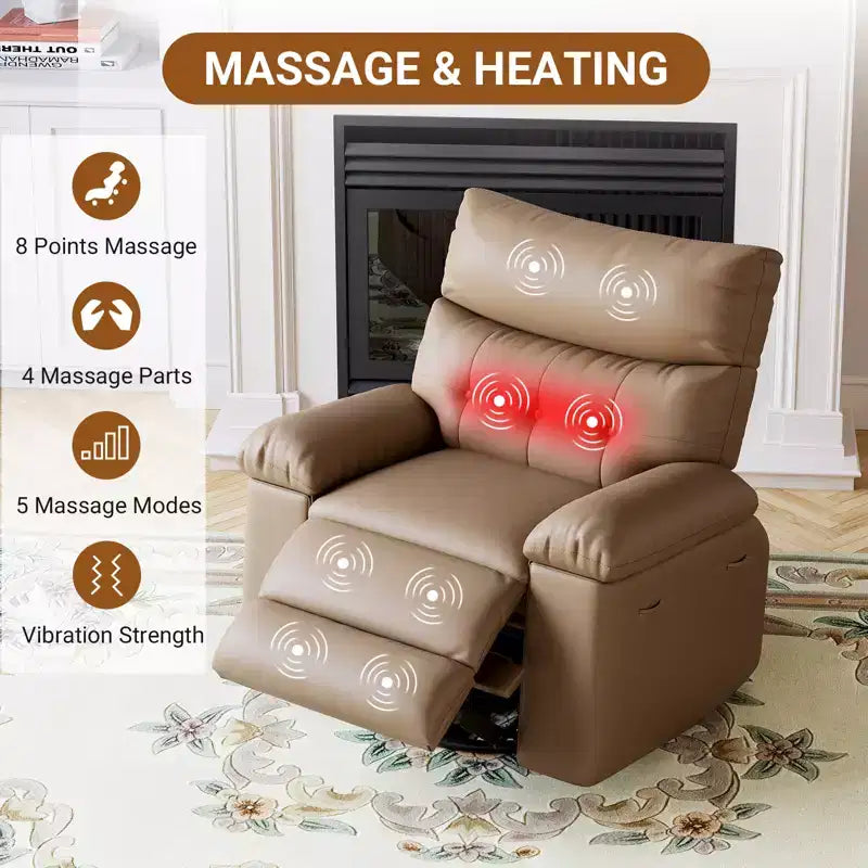 Recliner Chair for Adults, PU Leather Electric Rocker Recliner, 270 Degree Swivel Chair with Side Pocket, Modern Massage Sofa for Living Room Bedroom