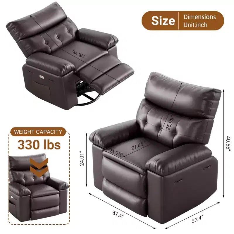 Recliner Chair for Adults, PU Leather Electric Rocker Recliner, 270 Degree Swivel Chair with Side Pocket, Modern Massage Sofa for Living Room Bedroom