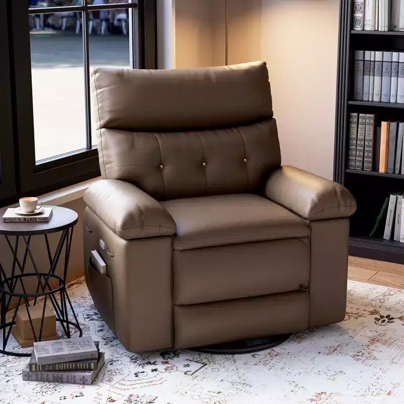 Recliner Chair for Adults, PU Leather Electric Rocker Recliner, 270 Degree Swivel Chair with Side Pocket, Modern Massage Sofa for Living Room Bedroom