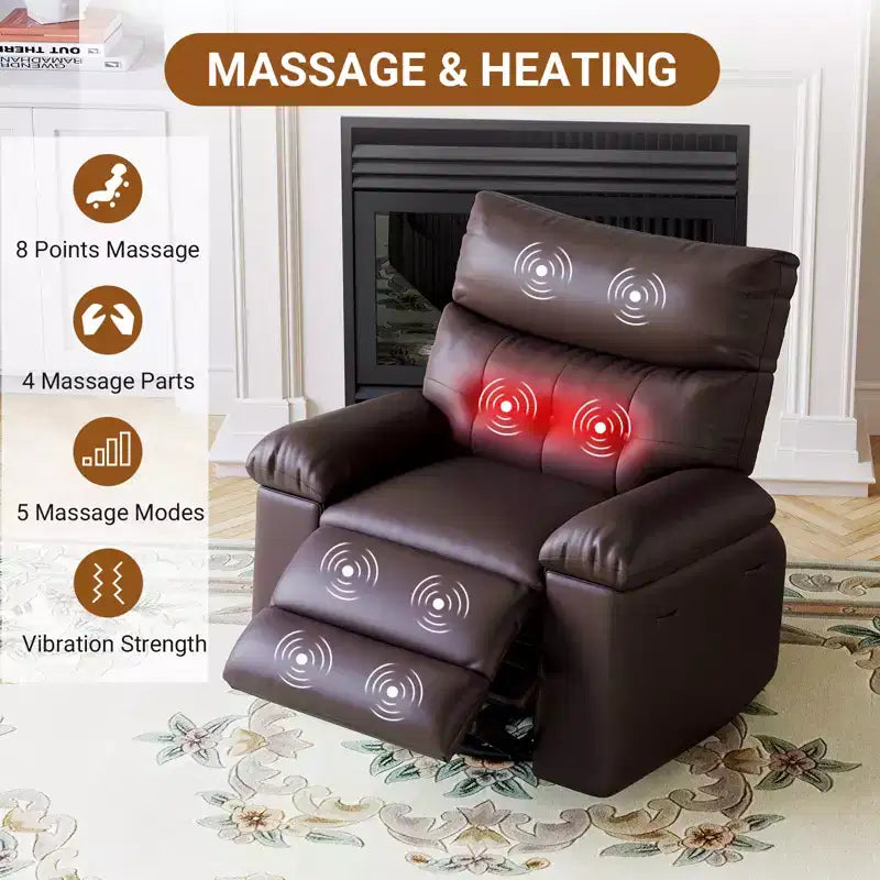 Recliner Chair for Adults, PU Leather Electric Rocker Recliner, 270 Degree Swivel Chair with Side Pocket, Modern Massage Sofa for Living Room Bedroom