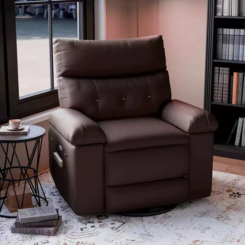 Recliner Chair for Adults, PU Leather Electric Rocker Recliner, 270 Degree Swivel Chair with Side Pocket, Modern Massage Sofa for Living Room Bedroom