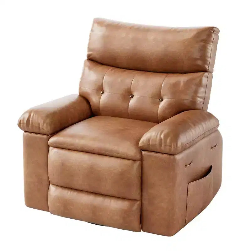 Sillón reclinable para adultos, reclinable eléctrico de piel sintética con balancín, silla giratoria de 270 grados con bolsillo lateral, sofá de masaje moderno para sala de estar y dormitorio