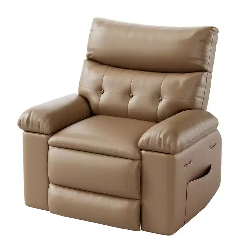 Sillón reclinable para adultos, reclinable eléctrico de piel sintética con balancín, silla giratoria de 270 grados con bolsillo lateral, sofá de masaje moderno para sala de estar y dormitorio
