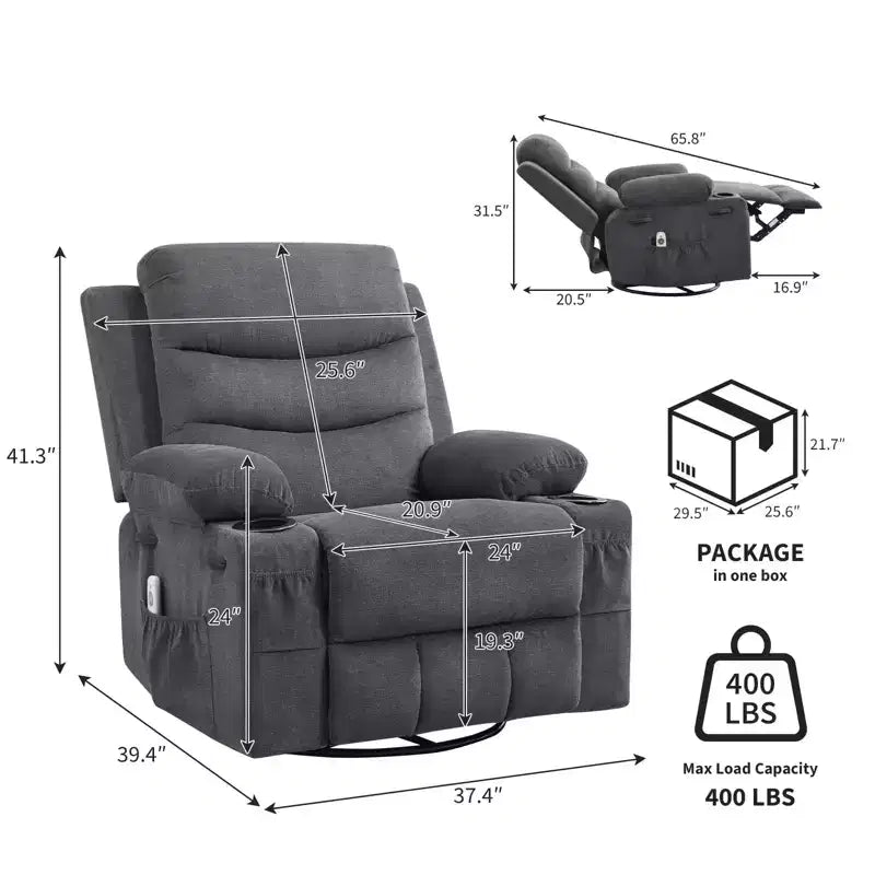Leather Recliner Chair for Bedroom , Oversized Manual Reclining Rocking Chair, 360 Swivel Glider with Cup Holder