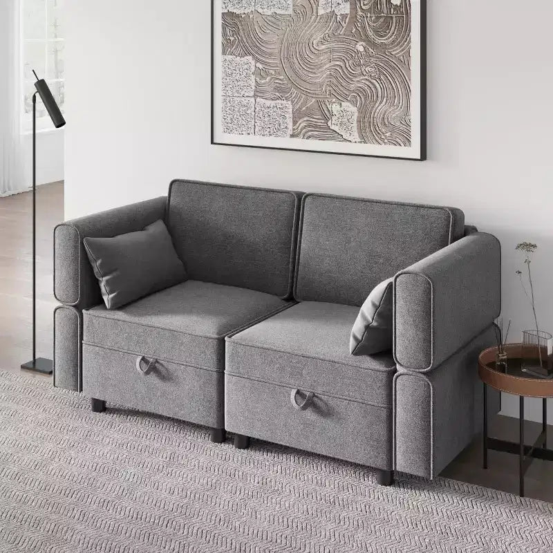 Sectional Sofa with Storage Ottoman - Adjustable L-Shaped Couch for Living Room (Chenille Fabric)