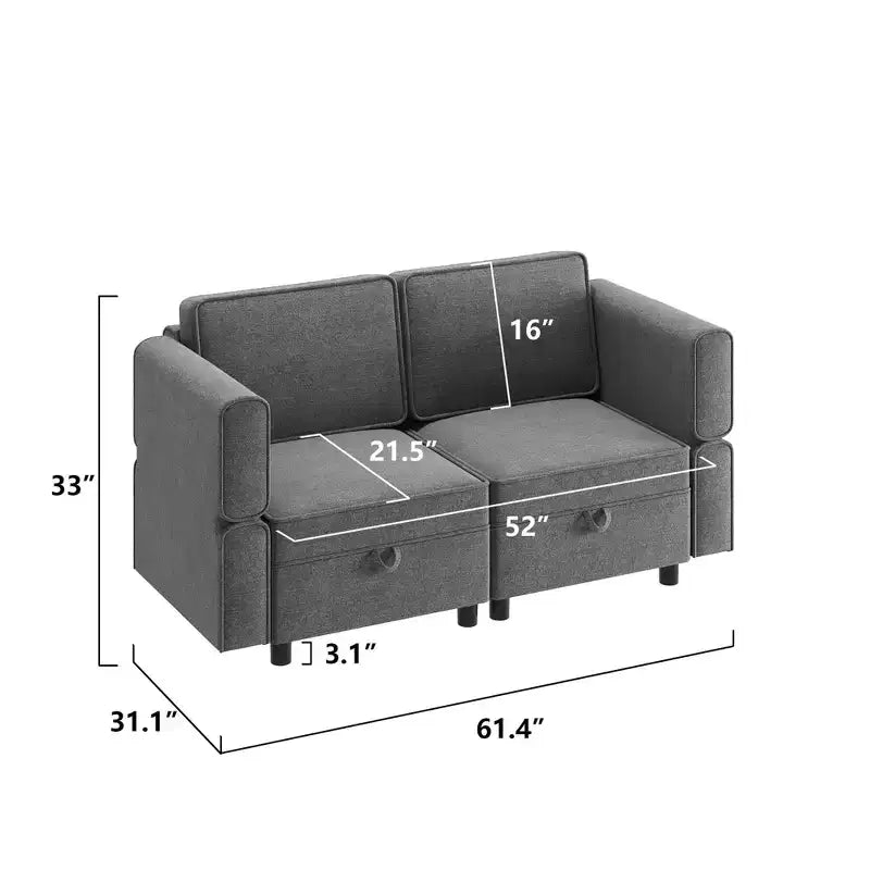 Sectional Sofa with Storage Ottoman - Adjustable L-Shaped Couch for Living Room (Chenille Fabric)
