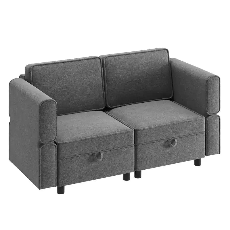 Sectional Sofa with Storage Ottoman - Adjustable L-Shaped Couch for Living Room (Chenille Fabric)