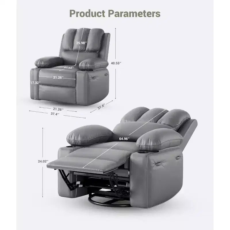 Massage Recliner Chair with Heat - 360 Swivel Rocking Chair for Living Room (Grey)