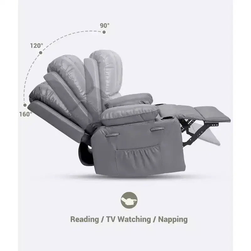 Massage Recliner Chair with Heat - 360 Swivel Rocking Chair for Living Room (Grey)