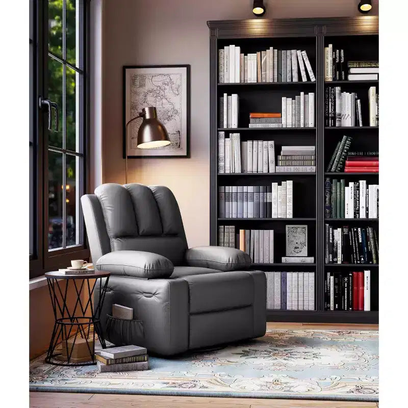 Massage Recliner Chair with Heat - 360 Swivel Rocking Chair for Living Room (Grey)