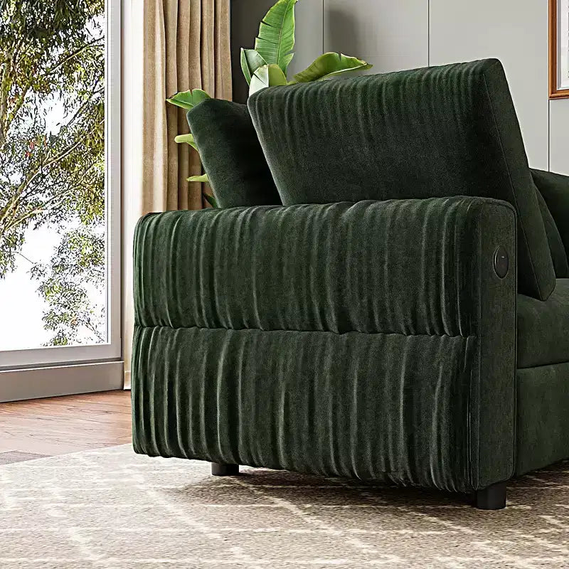 105 Modular Sectional Sofa - L-Shaped Velvet Couch with USB Charging (Emerald Green)