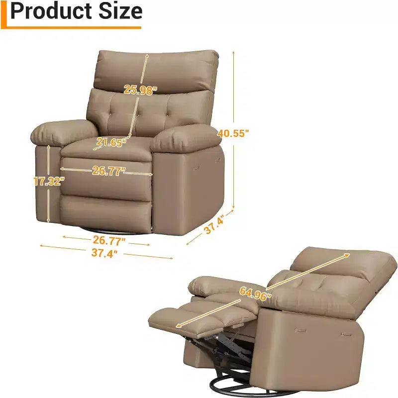 Acekool Power Recliner Chair with Heat & Massage, Swivel Rocker, USB Port, Cup Holders, Side Pockets, Extra-Wide Seat, Living Room
