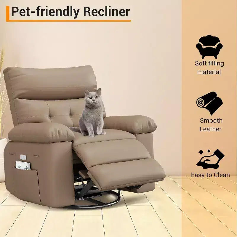 Acekool Power Recliner Chair with Heat & Massage, Swivel Rocker, USB Port, Cup Holders, Side Pockets, Extra-Wide Seat, Living Room