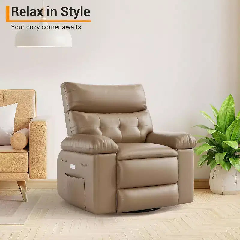 Acekool Power Recliner Chair with Heat & Massage, Swivel Rocker, USB Port, Cup Holders, Side Pockets, Extra-Wide Seat, Living Room