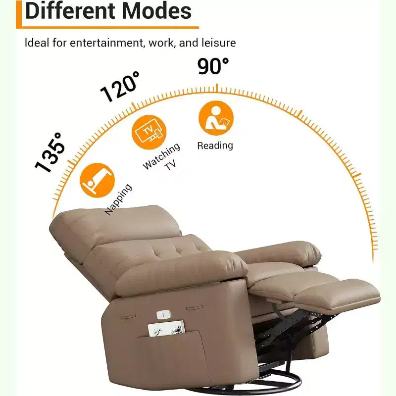 Acekool Power Recliner Chair with Heat & Massage, Swivel Rocker, USB Port, Cup Holders, Side Pockets, Extra-Wide Seat, Living Room