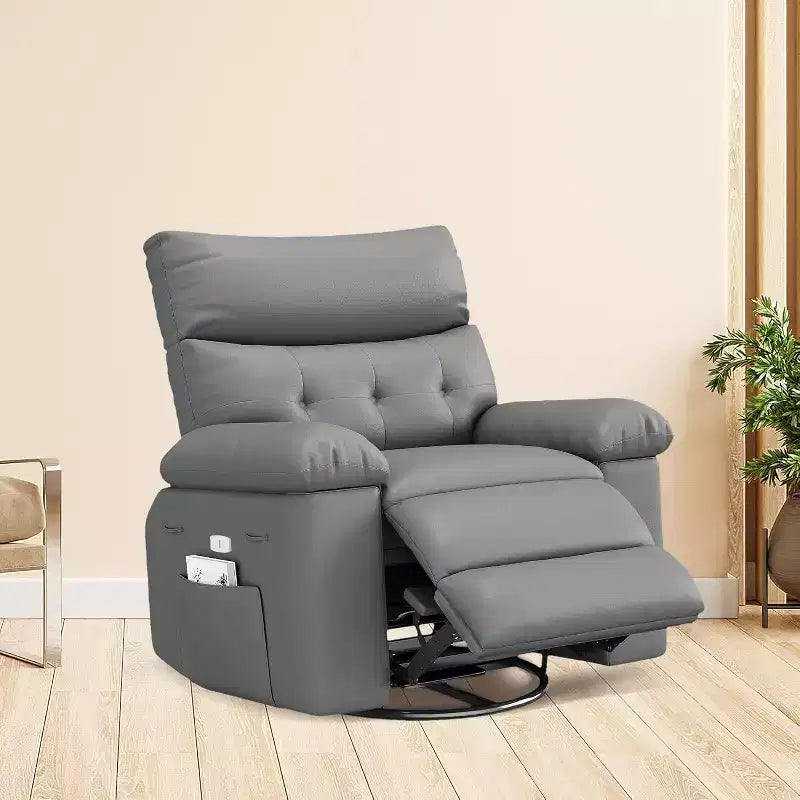 Acekool Power Recliner Chair with Heat & Massage, Swivel Rocker, USB Port, Cup Holders, Side Pockets, Extra-Wide Seat, Living Room