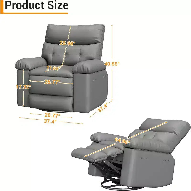 Acekool Power Recliner Chair with Heat & Massage, Swivel Rocker, USB Port, Cup Holders, Side Pockets, Extra-Wide Seat, Living Room