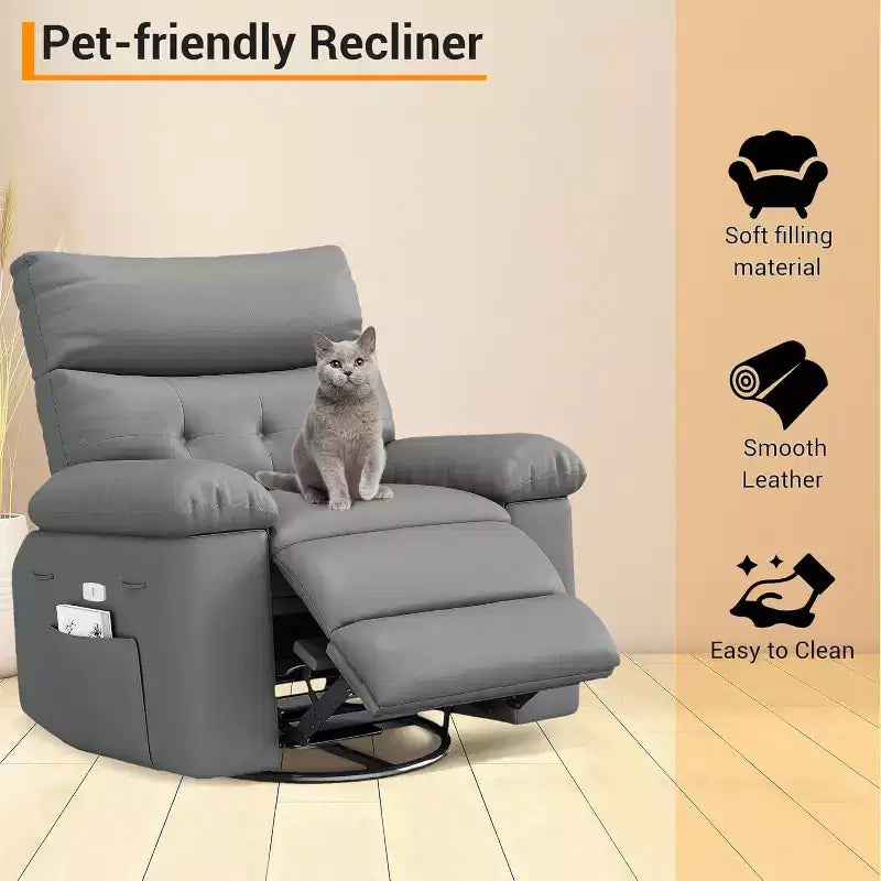 Acekool Power Recliner Chair with Heat & Massage, Swivel Rocker, USB Port, Cup Holders, Side Pockets, Extra-Wide Seat, Living Room