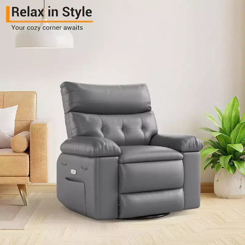 Acekool Power Recliner Chair with Heat & Massage, Swivel Rocker, USB Port, Cup Holders, Side Pockets, Extra-Wide Seat, Living Room