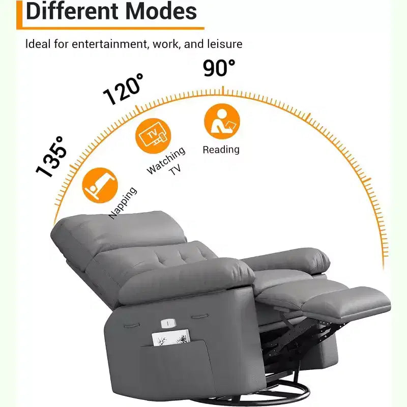 Acekool Power Recliner Chair with Heat & Massage, Swivel Rocker, USB Port, Cup Holders, Side Pockets, Extra-Wide Seat, Living Room