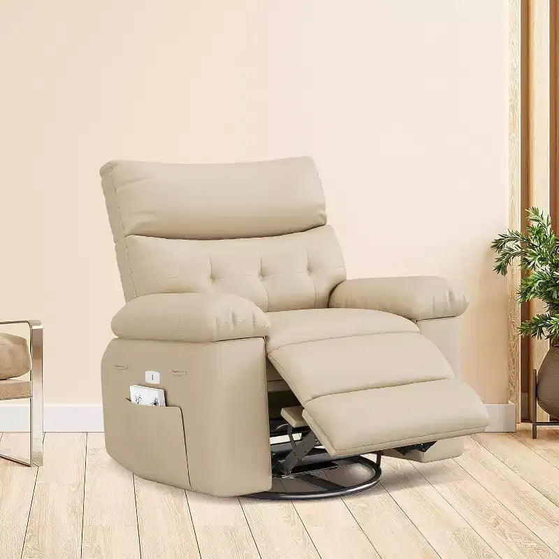 Acekool Power Recliner Chair with Heat & Massage, Swivel Rocker, USB Port, Cup Holders, Side Pockets, Extra-Wide Seat, Living Room