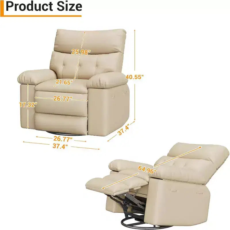 Acekool Power Recliner Chair with Heat & Massage, Swivel Rocker, USB Port, Cup Holders, Side Pockets, Extra-Wide Seat, Living Room