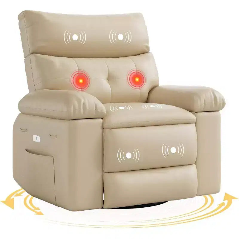 Acekool Power Recliner Chair with Heat & Massage, Swivel Rocker, USB Port, Cup Holders, Side Pockets, Extra-Wide Seat, Living Room