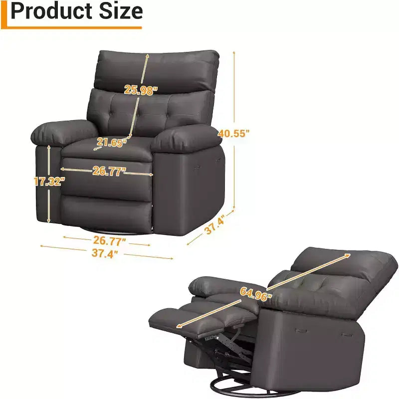 Acekool Power Recliner Chair with Heat & Massage, Swivel Rocker, USB Port, Cup Holders, Side Pockets, Extra-Wide Seat, Living Room