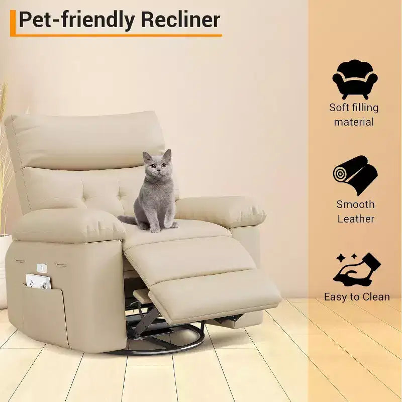Acekool Power Recliner Chair with Heat & Massage, Swivel Rocker, USB Port, Cup Holders, Side Pockets, Extra-Wide Seat, Living Room