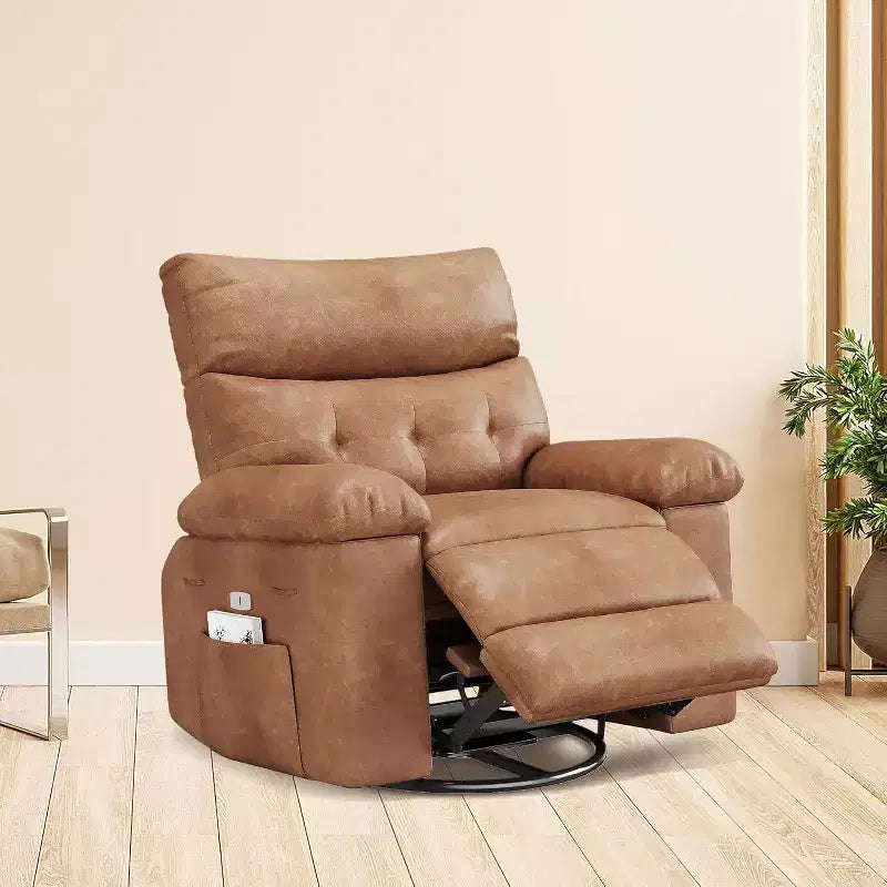 Acekool Power Recliner Chair with Heat & Massage, Swivel Rocker, USB Port, Cup Holders, Side Pockets, Extra-Wide Seat, Living Room