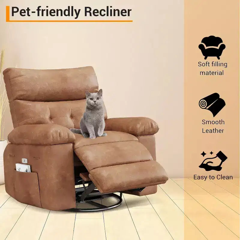 Acekool Power Recliner Chair with Heat & Massage, Swivel Rocker, USB Port, Cup Holders, Side Pockets, Extra-Wide Seat, Living Room