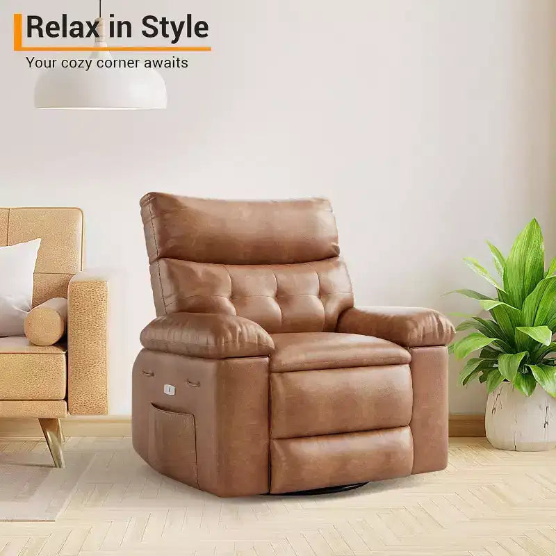 Acekool Power Recliner Chair with Heat & Massage, Swivel Rocker, USB Port, Cup Holders, Side Pockets, Extra-Wide Seat, Living Room