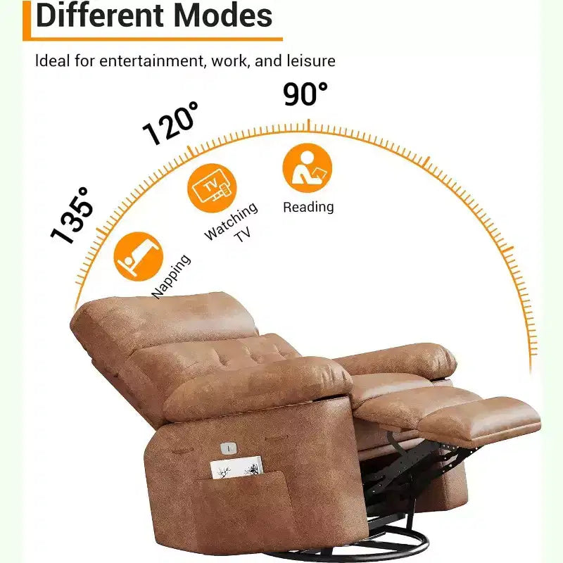 Acekool Power Recliner Chair with Heat & Massage, Swivel Rocker, USB Port, Cup Holders, Side Pockets, Extra-Wide Seat, Living Room