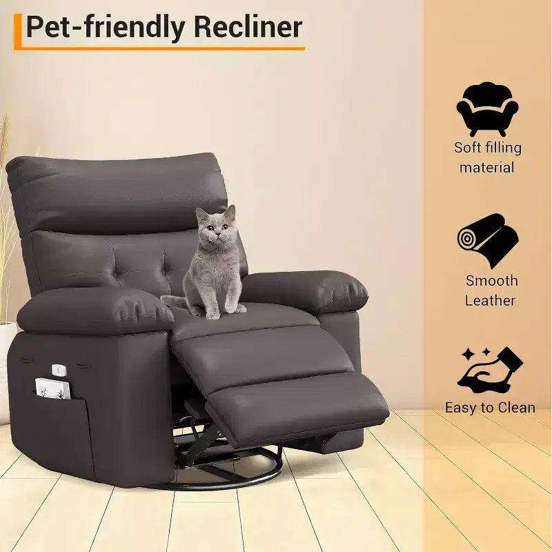 Acekool Power Recliner Chair with Heat & Massage, Swivel Rocker, USB Port, Cup Holders, Side Pockets, Extra-Wide Seat, Living Room