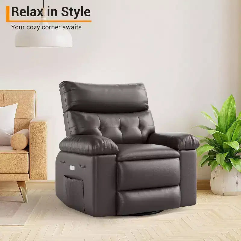Acekool Power Recliner Chair with Heat & Massage, Swivel Rocker, USB Port, Cup Holders, Side Pockets, Extra-Wide Seat, Living Room