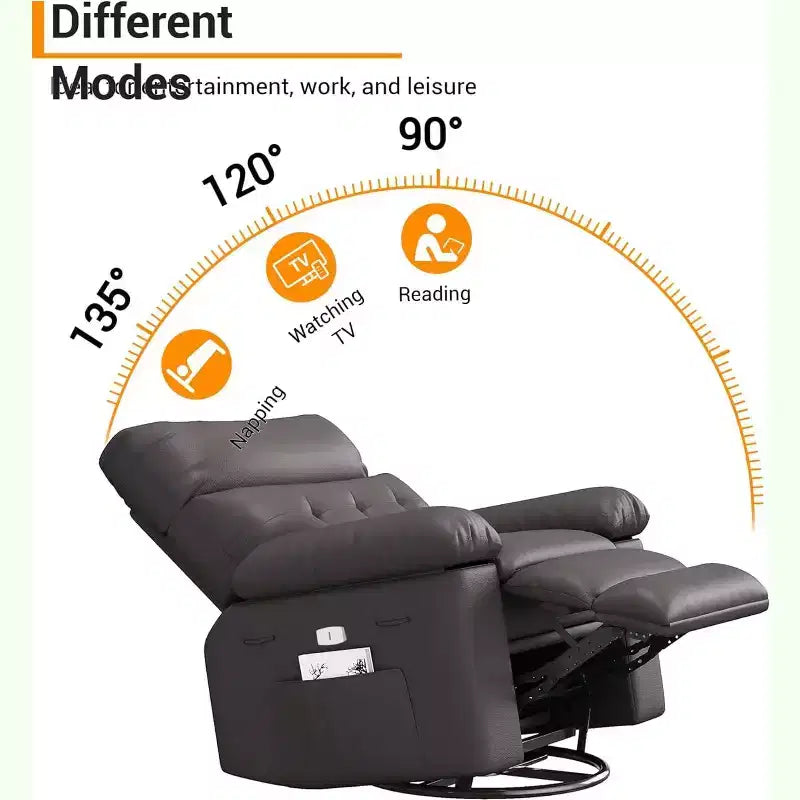Acekool Power Recliner Chair with Heat & Massage, Swivel Rocker, USB Port, Cup Holders, Side Pockets, Extra-Wide Seat, Living Room